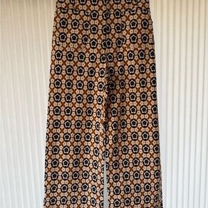 Anthropologie Black and Brown Floral Wide-Leg Pants
